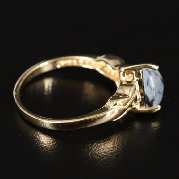 Gold Tone Sterling Silver Snowflake Obsidian Triangular Ring - Picture 7 of 8